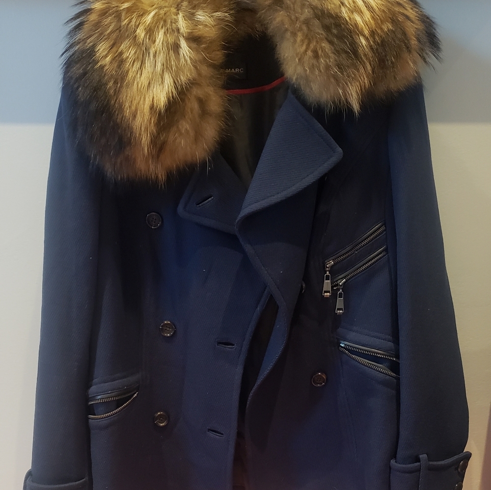 Andrew Marc wool Coat removable fur collar